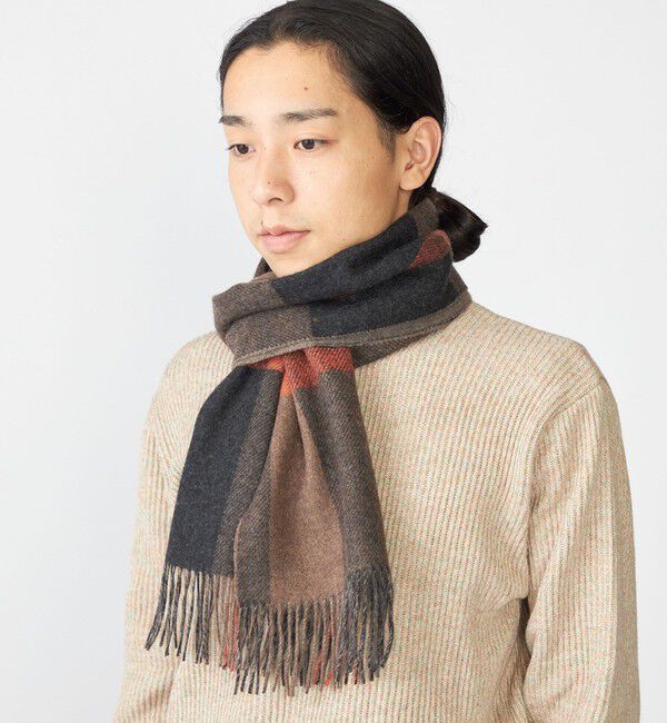 SHIPS「SHIPS: チェック カシミヤ ダブルフェイス マフラー」|ストール|ブラウン