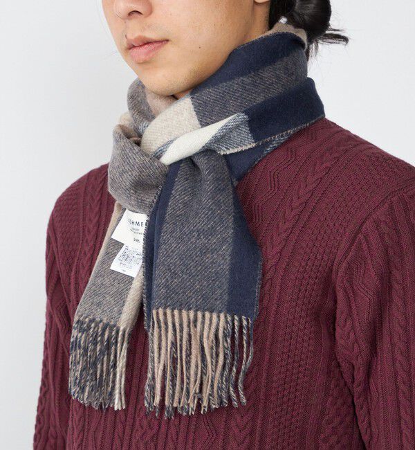 SHIPS「SHIPS: チェック カシミヤ ダブルフェイス マフラー」|ストール|ネイビー