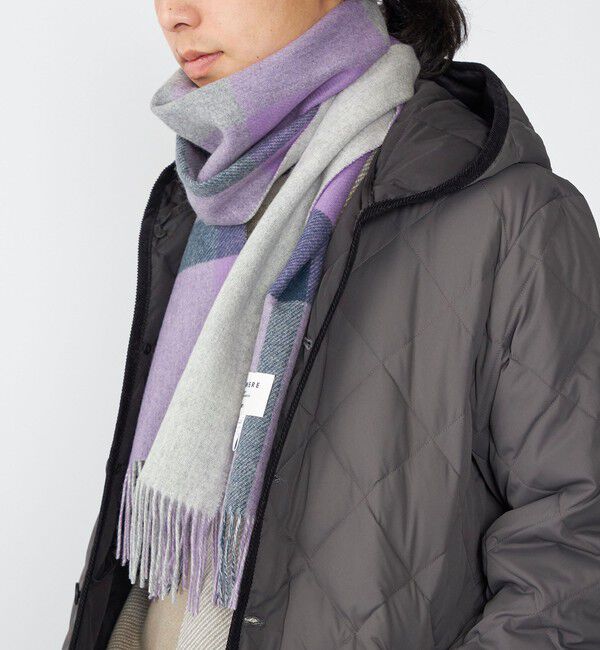 SHIPS「SHIPS: チェック カシミヤ ダブルフェイス マフラー」|ストール|パープル