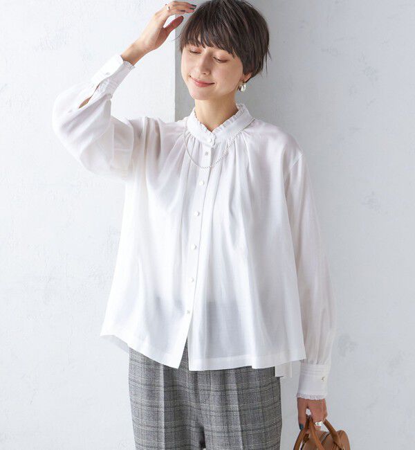 SHIPS for women「〈手洗い可能〉フリル ネック フロント ギャザー ブラウス」|シャツ・ブラウス|