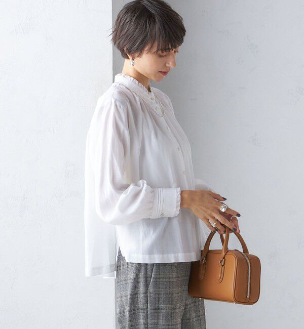 SHIPS for women「〈手洗い可能〉フリル ネック フロント ギャザー ブラウス」|シャツ・ブラウス|