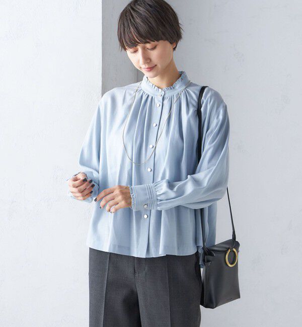 SHIPS for women「〈手洗い可能〉フリル ネック フロント ギャザー ブラウス」|シャツ・ブラウス|