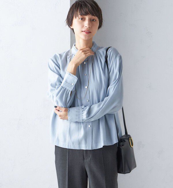 SHIPS for women「〈手洗い可能〉フリル ネック フロント ギャザー ブラウス」|シャツ・ブラウス|