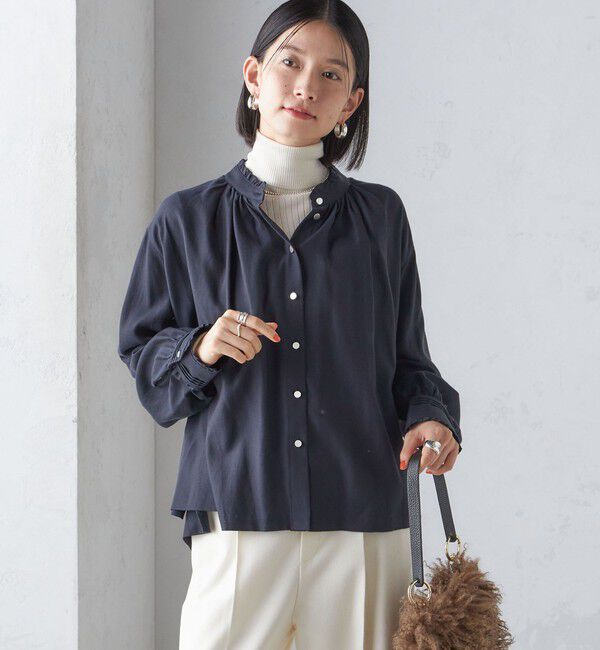 SHIPS for women「〈手洗い可能〉フリル ネック フロント ギャザー ブラウス」|シャツ・ブラウス|