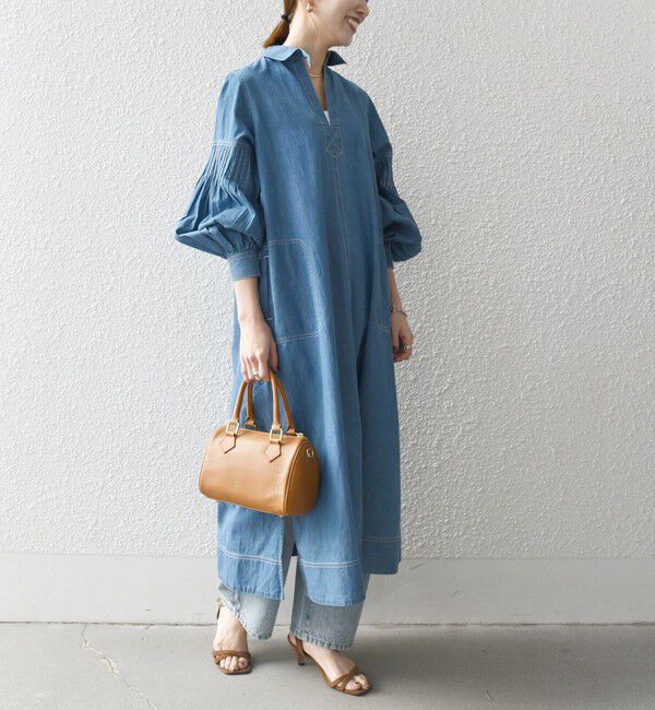 SHIPS any「SHIPS any: ライトオンス デニム オープンカラー テントライン ワンピース」|ワンピース|