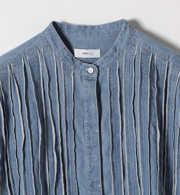 SHIPS any「SHIPS any:〈洗濯機可能〉デニム シーム バンドカラー シャツ ブラウス」|シャツ・ブラウス|