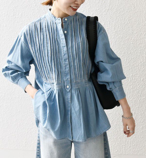 SHIPS any「SHIPS any:〈洗濯機可能〉デニム シーム バンドカラー シャツ ブラウス」|シャツ・ブラウス|