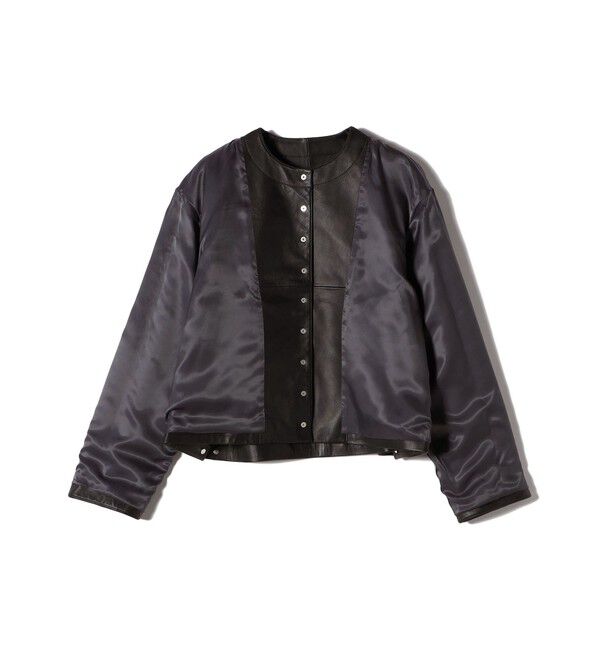 SHIPS for women「SHEEP レザー ノーカラー ブルゾン」|ノーカラージャケット|