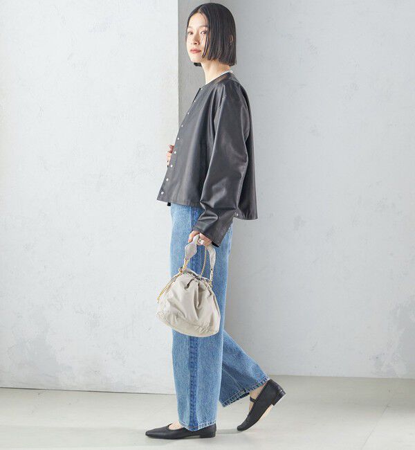 SHIPS for women「SHEEP レザー ノーカラー ブルゾン」|ノーカラージャケット|