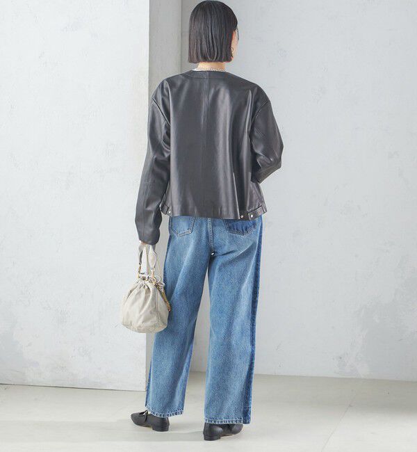 SHIPS for women「SHEEP レザー ノーカラー ブルゾン」|ノーカラージャケット|