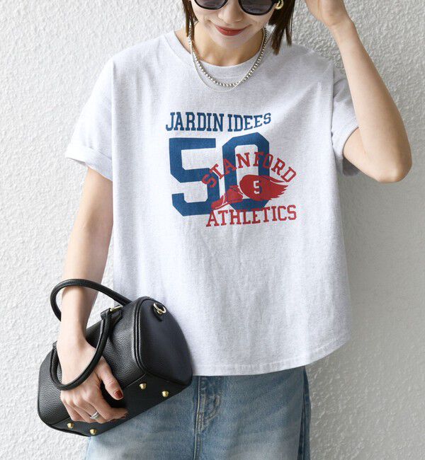 SHIPS any「【SHIPS any別注】THE KNiTS:〈洗濯機可能〉ラウンドヘム プリント ショート TEE」|Tシャツ・カットソー|グレー