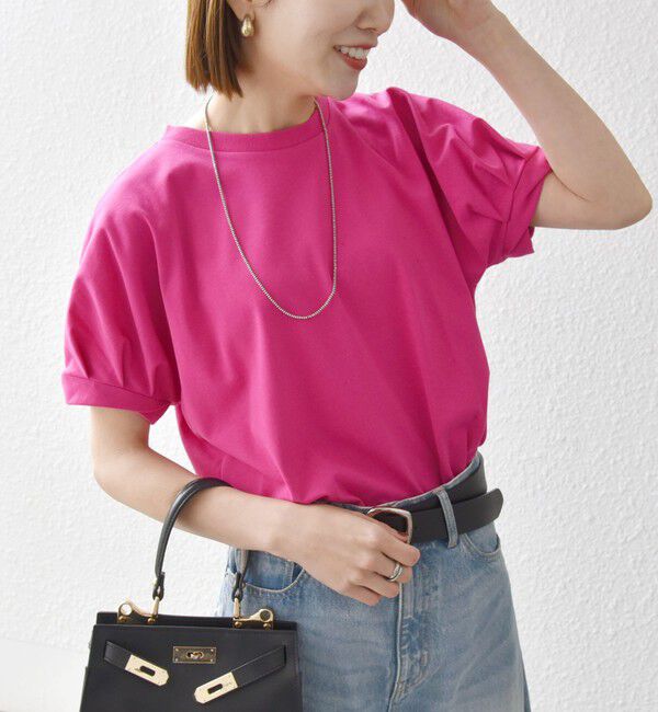 SHIPS any「SHIPS any:〈UVカット/接触冷感/吸水速乾/洗濯機可能〉USAコットン ツイスト TEE」|Tシャツ・カットソー|ピンク