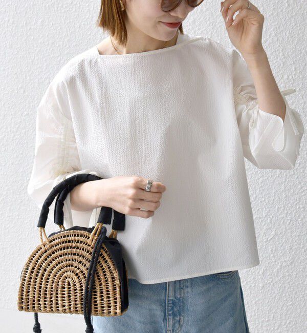 SHIPS any「SHIPS any:〈洗濯機可能〉ミニサッカー ドロスト リボン ボートネック ブラウス」|シャツ・ブラウス|