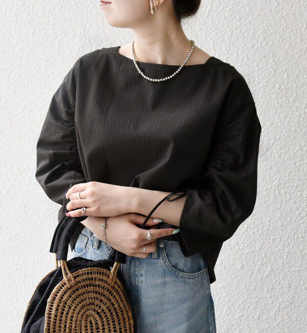 SHIPS any「SHIPS any:〈洗濯機可能〉ミニサッカー ドロスト リボン ボートネック ブラウス」|シャツ・ブラウス|