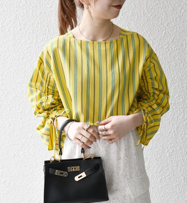 SHIPS any「SHIPS any:〈洗濯機可能〉ミニサッカー ドロスト リボン ボートネック ブラウス」|シャツ・ブラウス|