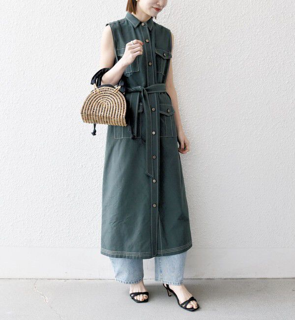 SHIPS any「SHIPS any:〈洗濯機可能〉オックス ステッチ ノースリーブ シャツ ワンピース」|ワンピース|