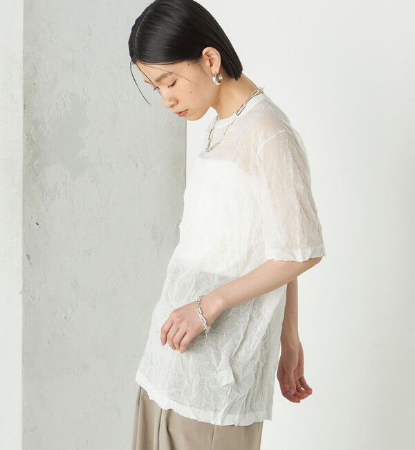 SHIPS for women「《予約》Wai＋:〈手洗い可能〉クリンクル シアー ショート スリーブ プルオーバー」|ニット・セーター|