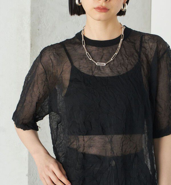 SHIPS for women「《予約》Wai＋:〈手洗い可能〉クリンクル シアー ショート スリーブ プルオーバー」|ニット・セーター|