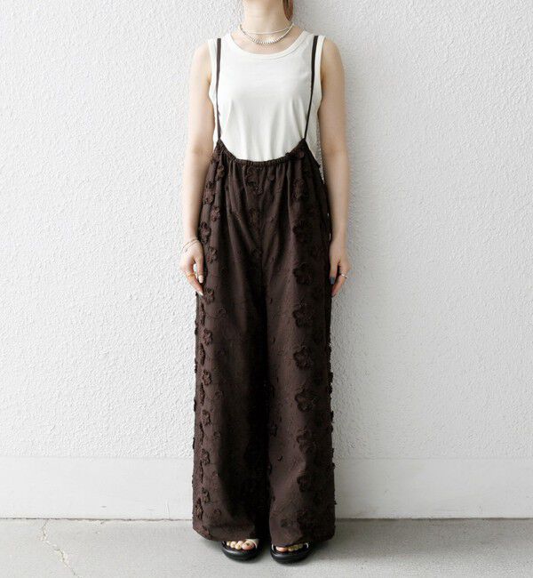 SHIPS any「SHIPS any:〈手洗い可能〉3D フラワー エンブロイダリー ギャザー サロペット」|オールインワン|