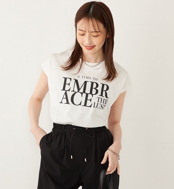 SHIPS Colors 「SHIPS Colors:〈接触冷感・UVカット〉フレンチスリーブ ロゴ Tシャツ◇」|Tシャツ・カットソー|オフホワイト