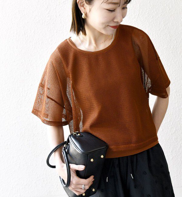 SHIPS any「SHIPS any:〈手洗い可能〉メッシュ シアー ワイド TEE &times; タンク セット」|Tシャツ・カットソー|キャメル