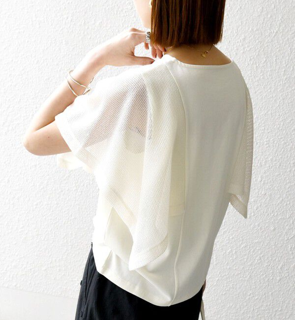 SHIPS any「SHIPS any:〈手洗い可能〉メッシュ シアー ハンカチ スリーブ ドッキング TEE」|Tシャツ・カットソー|
