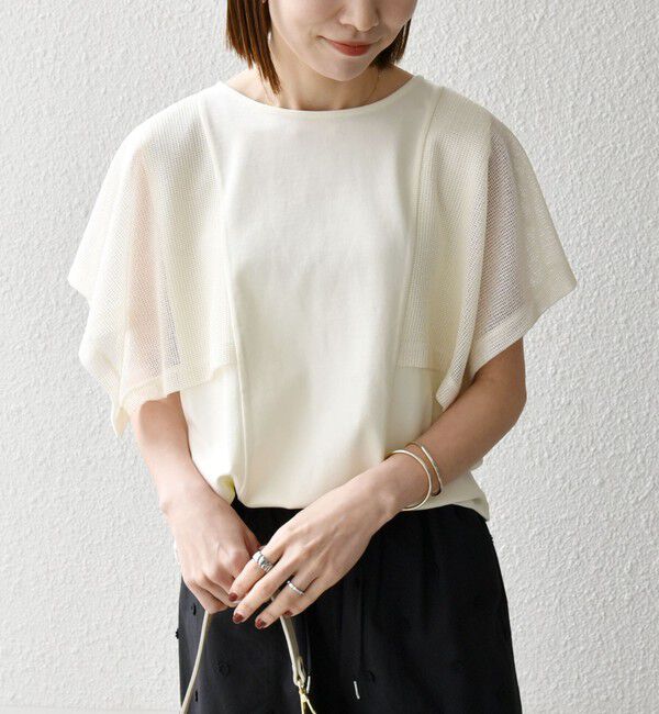 SHIPS any「SHIPS any:〈手洗い可能〉メッシュ シアー ハンカチ スリーブ ドッキング TEE」|Tシャツ・カットソー|