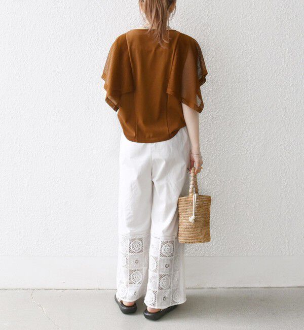 SHIPS any「SHIPS any:〈手洗い可能〉メッシュ シアー ハンカチ スリーブ ドッキング TEE」|Tシャツ・カットソー|