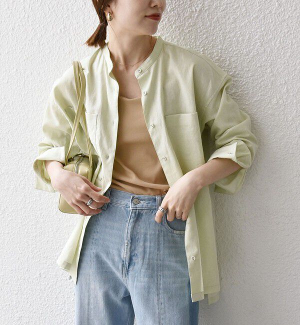 SHIPS any「SHIPS any:〈洗濯機可能〉リネン ミックス スタンドカラー ポケット シャツ 25SS 2」|シャツ・ブラウス|