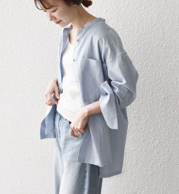 SHIPS any「SHIPS any:〈洗濯機可能〉リネン ミックス スタンドカラー ポケット シャツ 25SS 2」|シャツ・ブラウス|
