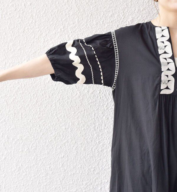 SHIPS any「bon_meur:〈洗濯機可能〉ジオメトリック エンブロイダリー パフ マキシ ワンピース」|ワンピース|