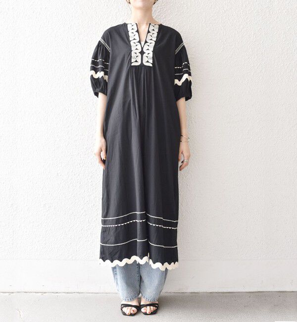 SHIPS any「bon_meur:〈洗濯機可能〉ジオメトリック エンブロイダリー パフ マキシ ワンピース」|ワンピース|