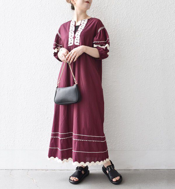 SHIPS any「bon_meur:〈洗濯機可能〉ジオメトリック エンブロイダリー パフ マキシ ワンピース」|ワンピース|