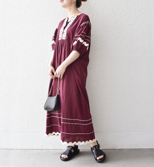 SHIPS any「bon_meur:〈洗濯機可能〉ジオメトリック エンブロイダリー パフ マキシ ワンピース」|ワンピース|