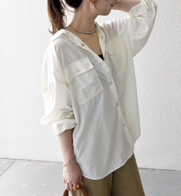 SHIPS any「SHIPS any:〈多機能/洗濯機可能〉ナイロン タスラン ポケット ビッグ シャツ」|シャツ・ブラウス|