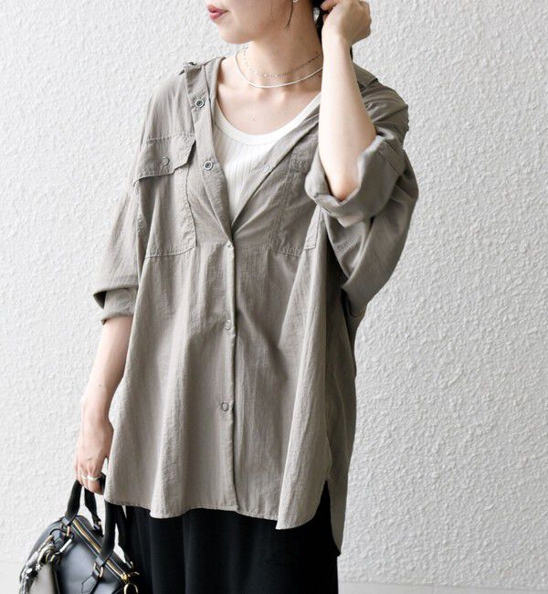 SHIPS any「SHIPS any:〈多機能/洗濯機可能〉ナイロン タスラン ポケット ビッグ シャツ」|シャツ・ブラウス|