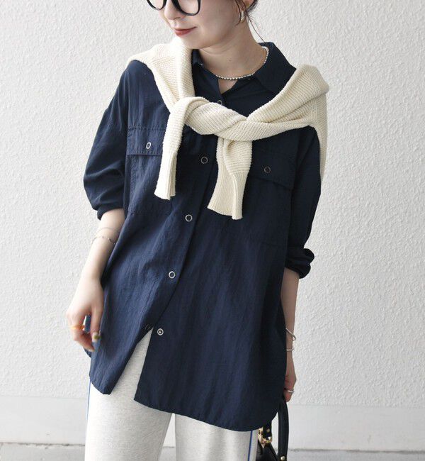 SHIPS any「SHIPS any:〈多機能/洗濯機可能〉ナイロン タスラン ポケット ビッグ シャツ」|シャツ・ブラウス|