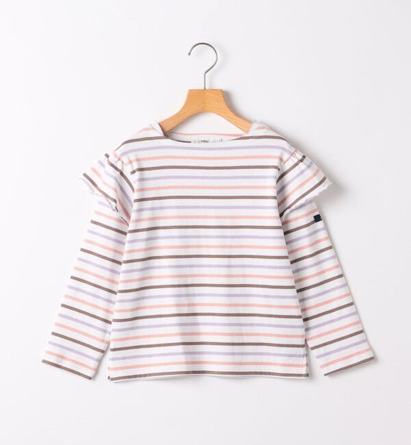 SHIPS KIDS「SHIPS KIDS:140～150cm/ボーダー フリル ロングスリーブ Tシャツ」|Tシャツ・カットソー|ピンク