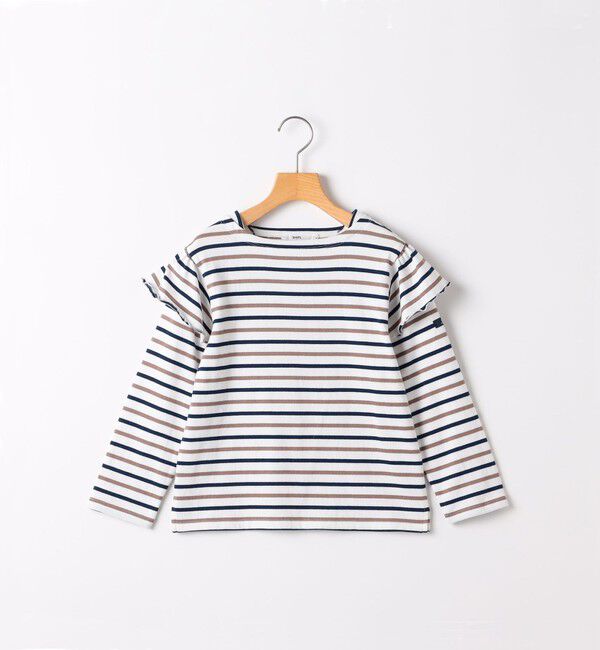 SHIPS KIDS「SHIPS KIDS:80～90cm/ボーダー フリル ロングスリーブ Tシャツ」|Tシャツ・カットソー|オフホワイト