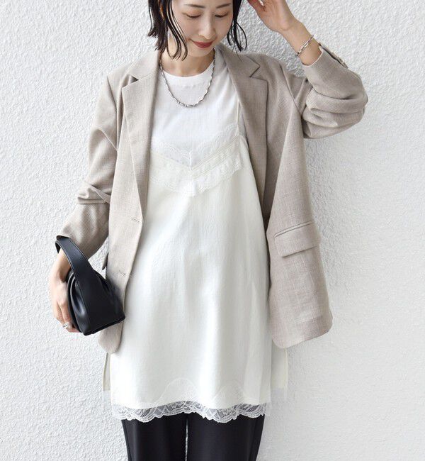 SHIPS for women「〈洗濯機可能〉ダル サテン レース スリット キャミソール」|キャミソール|