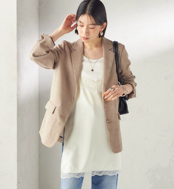 SHIPS for women「〈洗濯機可能〉ダル サテン レース スリット キャミソール」|キャミソール|