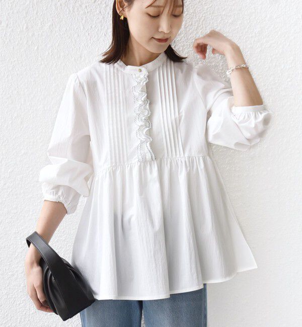 SHIPS for women「【WEB限定】〈手洗い可能〉フリル 刺繍 ペプラム ブラウス」|シャツ・ブラウス|オフホワイト
