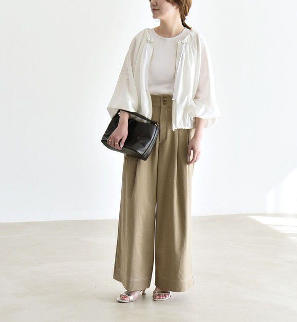 quaranciel「《予約》quaranciel:〈洗濯機可能〉シアー ギャザー ネック コンパクト ブルゾン」|その他|