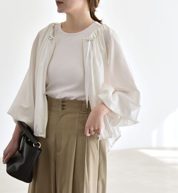 quaranciel「《予約》quaranciel:〈洗濯機可能〉シアー ギャザー ネック コンパクト ブルゾン」|その他|