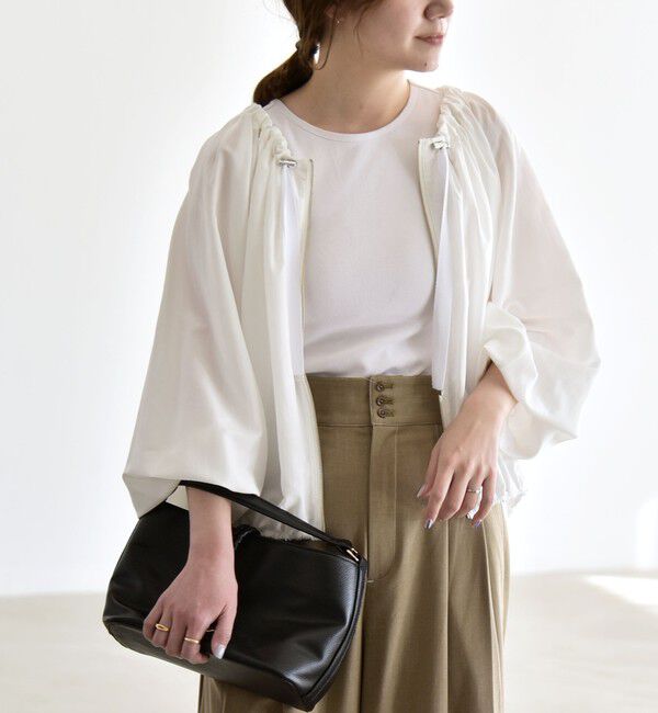 quaranciel「《予約》quaranciel:〈洗濯機可能〉シアー ギャザー ネック コンパクト ブルゾン」|その他|