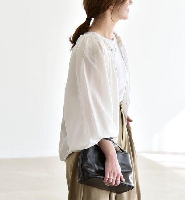 quaranciel「《予約》quaranciel:〈洗濯機可能〉シアー ギャザー ネック コンパクト ブルゾン」|その他|