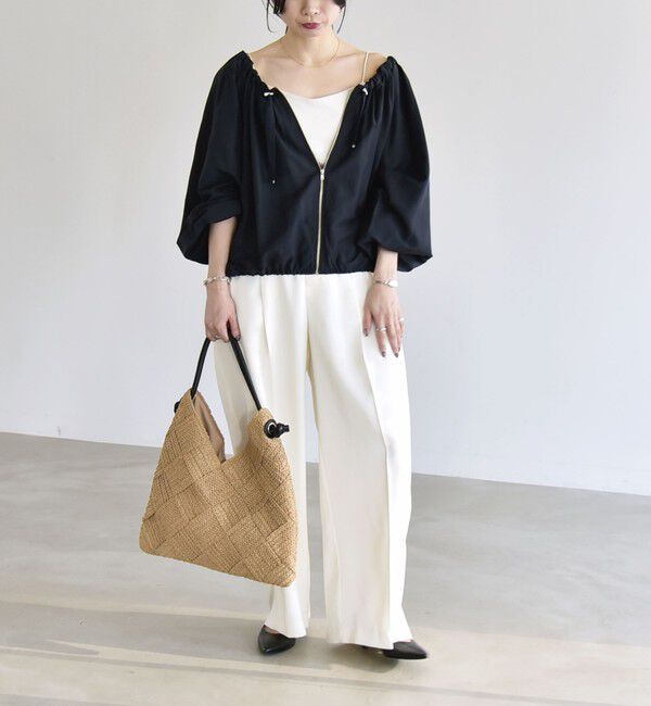 quaranciel「《予約》quaranciel:〈洗濯機可能〉シアー ギャザー ネック コンパクト ブルゾン」|その他|