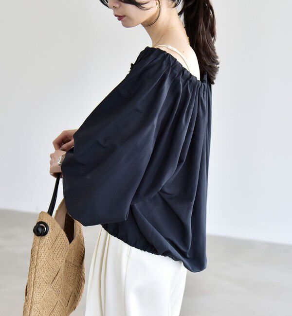 quaranciel「《予約》quaranciel:〈洗濯機可能〉シアー ギャザー ネック コンパクト ブルゾン」|その他|