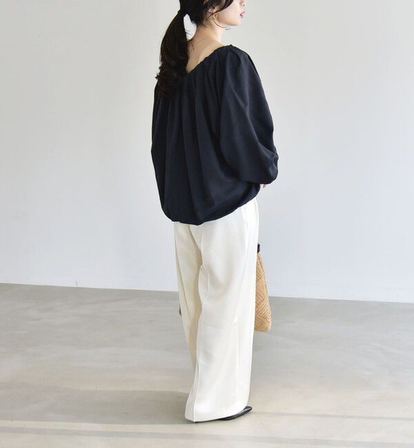 quaranciel「《予約》quaranciel:〈洗濯機可能〉シアー ギャザー ネック コンパクト ブルゾン」|その他|