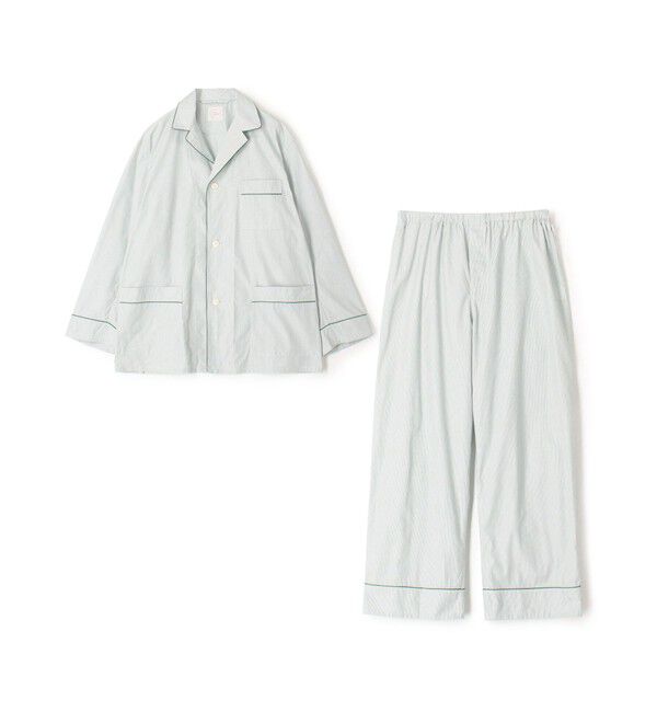 TOMORROWLAND HOME「コットンブロードストライプ パジャマ（メンズ）」|ルームウェア|56 カーキ系